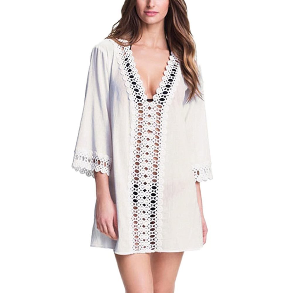 MiYang Swim Coverup White Crochet Front